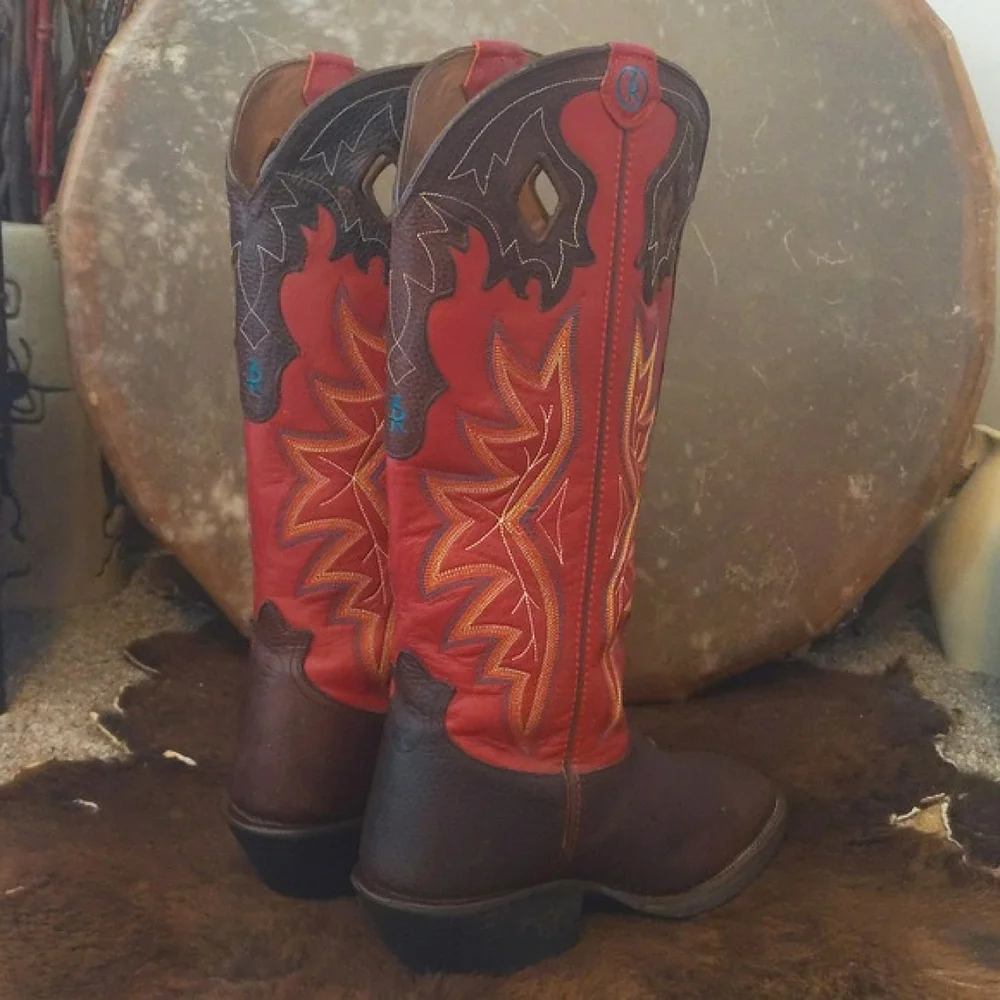 TONY LAMA 3R Buckaroo Rosston Red & Brown cowboy western boots #RR1017 sz 11D - Picture 7 of 16